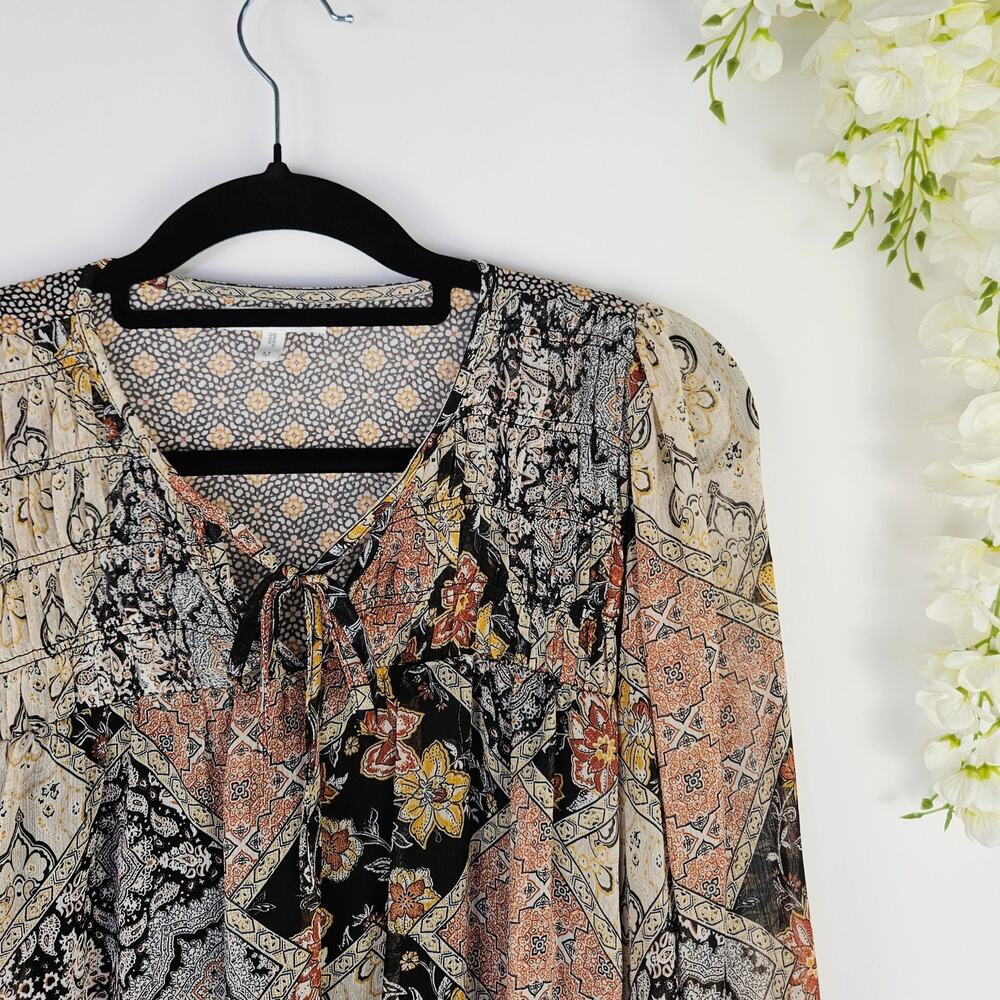 Maurices Medium Boho Patchwork Blouse Bubble Slee… - image 5